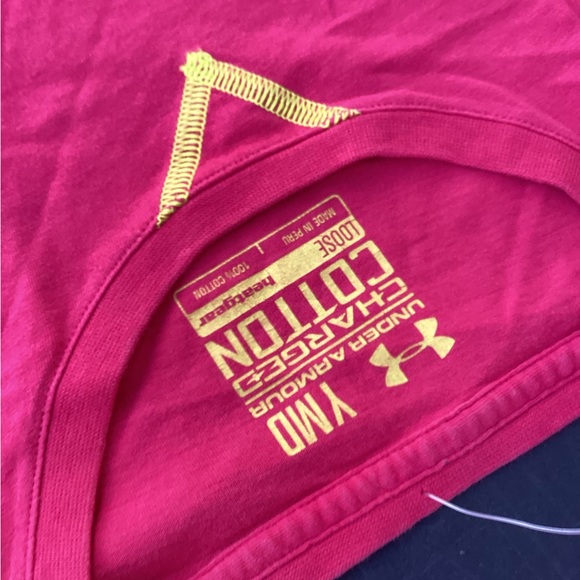 Under Armor Girl's Shirt Pink Big Logo Heat Gear Short Sleeve Crewneck Size m - Picture 3 of 4